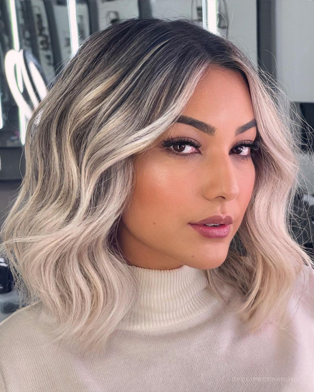 White Rose Gold Balayage for Brunettes